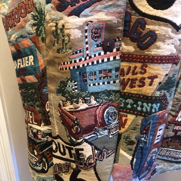 Vintage Venezia Jeans Route 66 Tapestry Style Vest Size 18/20 - Picture 5 of 10